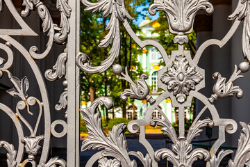 St. Petersburg, Russia, July 23, 2021. One of the main attractions of the city is the building of the State Hermitage Museum, the Winter Palace. Fragment of skillful openwork fence