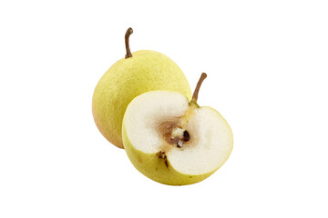 Halved ripe pear fruit isolated on white background