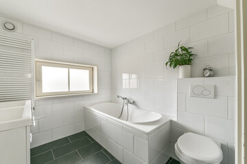 Fototapeta na wymiar Luxury interior design of a bathroom with marble walls