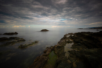 Rocks, soft sea and clouds in the sky, beautiful landscape in long exposure photography. Of, Trabzon,Turkey