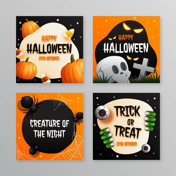 realistic halloween instagram posts collection vector design illustration