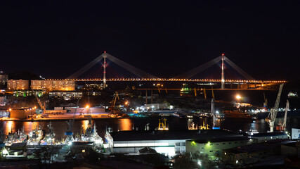 Fototapeta na wymiar Night landscape with a view of the Russian Bridge.