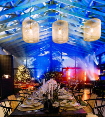 festive large table decorated christmas symbols party