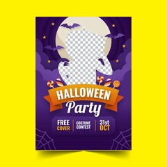 paper style halloween party vertical flyer template vector design illustration
