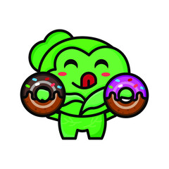 cute cabbage eating a doughnut icon illustration vector graphic