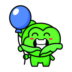 cute cabbage holding balloon icon illustration vector graphic