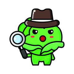cute cabbage with magnifying glass icon illustration vector graphic