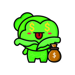 cute cabbage with money expression icon illustration vector graphic
