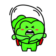 cute cabbage with skipping rope icon illustration vector graphic