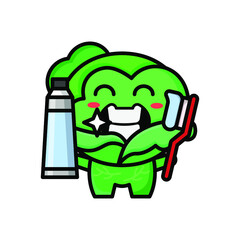 cute cabbage with toothbrush icon illustration vector graphic