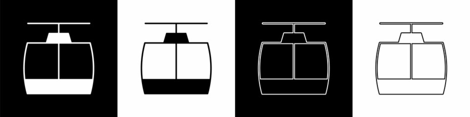 Set Cable car icon isolated on black and white background. Funicular sign. Vector © Vadim
