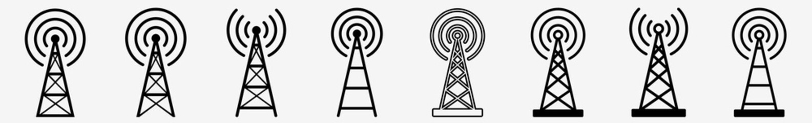 Antenna Tower Icon Communication Antenna Tower Set | Antenna Tower Icon Radio Vector Illustration Logo | Antenna Tower-Icon Isolated Antenna-Tower Collection - obrazy, fototapety, plakaty