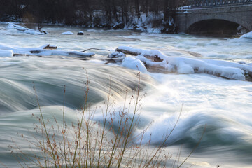 Long Exposure Niagara Falls Snowy Rapids Flow By 