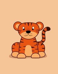 Flat cute little tiger in cartoon style. Print for kids apparel, nursery decoration, poster, funny avatars