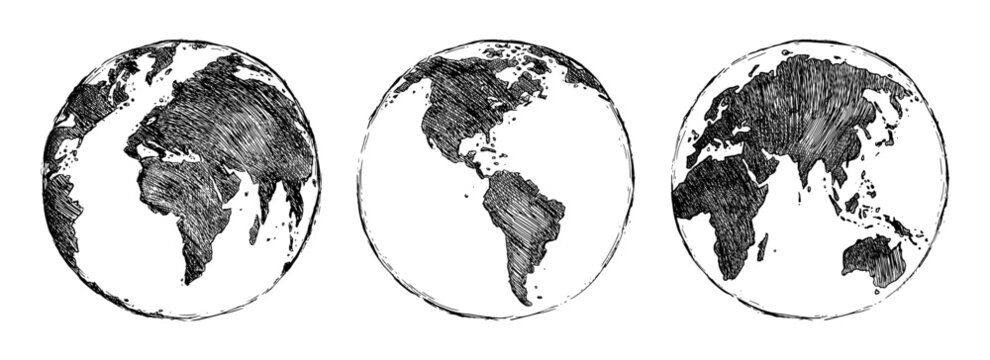 Vector Sketch Globe Illustration. Planet Earth. Colorful Vector Illustration.