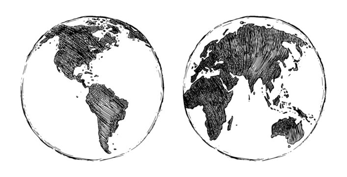 Vector Sketch Globe Illustration. Planet Earth. Colorful Vector Illustration.