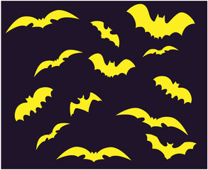 Bats Yellow Objects Vector Signs Symbols  Illustration With Blue Background