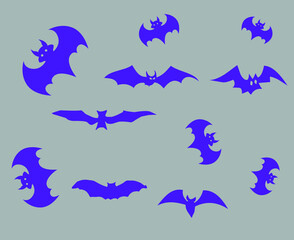 Bats Purple Objects Signs Symbols Vector Illustration With Gray Background