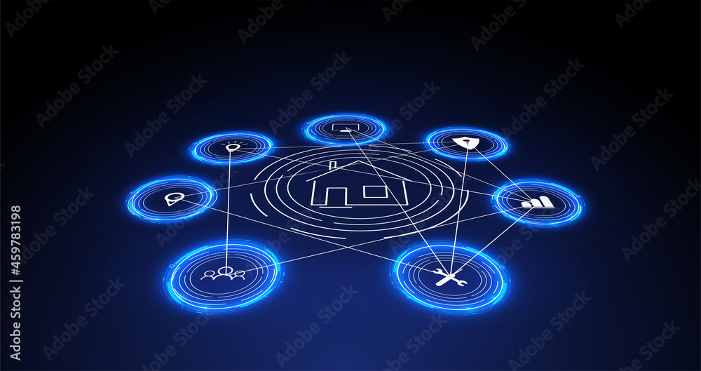 Poster internet of things (iot) and networking concept for connected devices. spider web of network connect