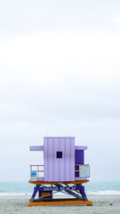 One of the iconic lifeguard towers of Miami Beach, this one in purple.