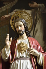 Wizerunek Pana Jezusa z uniesioną dłonią błogosławiącą - obrazy, fototapety, plakaty