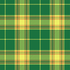 Green, yellow and red tartan plaid. Scottish pattern fabric swatch close-up. 