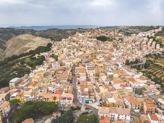 Fototapeta na wymiar Pomarico town, Basilicata, Italy. aerial view of the old town. vintage post production