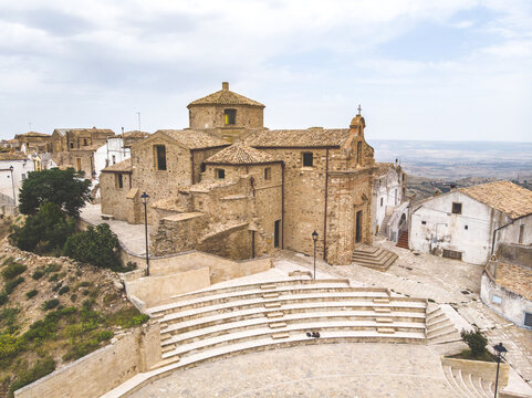 Pomarico town, Basilicata, Italy. aerial view of the old town. vintage post production