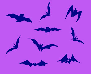 Bats Blue Objects Vector Signs Symbols  Illustration With Purple Background