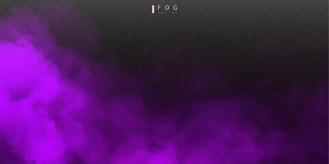 purple fog or smok. Realistic fog. Atmosphere mist effect and smoke clouds isolated on transparent background. Vector abstract cloud texture © poppystyle