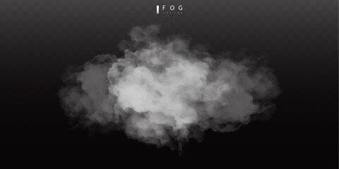 White fog or smok. Realistic fog. Atmosphere mist effect and smoke clouds isolated on transparent background. Vector abstract cloud texture