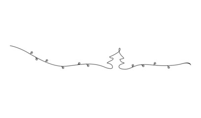 Christmas vertor one line art garland, Christmas tree 