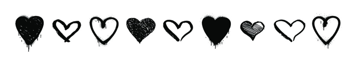 Set of unique hand drawn hearts. Painted and graffiti vector design elements.  © Very Well Studio
