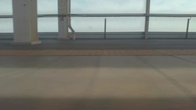Tokyo,Japan - September 28, 2021: View of platform from the first floor level of JR Joetsu Shinkansen double-decker train. The vehicle will retire on October 1, 2021 due to aging.
