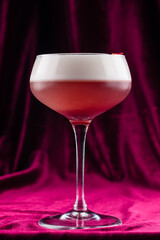 Clover Club Cocktail Gin, Raspberry Syrup, Lemon Juice, Egg White and Sugar Syrup
