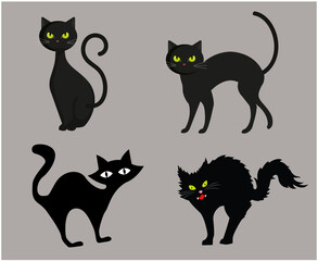 Cats Black Objects Vector Signs Symbols Illustration With Pink Background