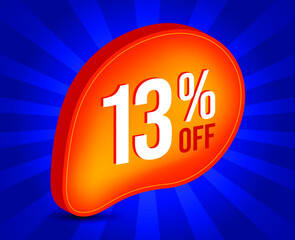 13% OFF Sale 3d Sign. Special Offer Marketing Ad. 13 Percent Discount  Tag. Promotion Price icon