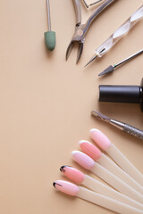 Manicure tools and tips with copy space drawings