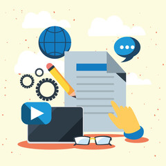 document tablet and education icons