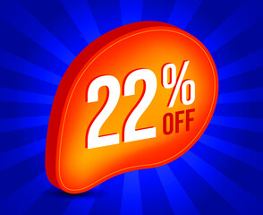 22% OFF Sale 3d Sign. Special Offer Marketing Ad. 22 Percent Discount  Tag. Promotion Price icon