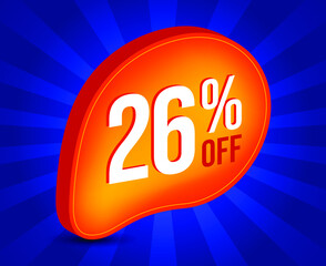 26% OFF Sale 3d Sign. Special Offer Marketing Ad. 26 Percent Discount  Tag. Promotion Price icon