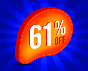 61% OFF Sale 3d Sign. Special Offer Marketing Ad. 61 Percent Discount  Tag. Promotion Price icon