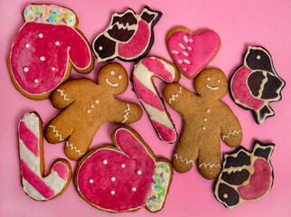 gingerbread man, caramel cane, ginger cookies glazed with powdered sugar, christmas decoration