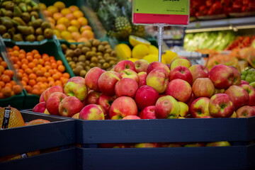 Delicious fruit and vegetable shelf in a store