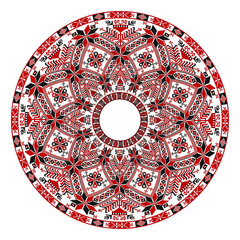 Round frame with traditional Slavic pattern on white background