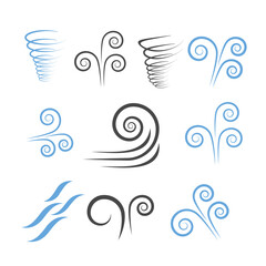 Naklejka premium Wind icons nature, wave flowing, cool weather, climate and motion