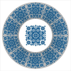 Round frame with traditional scandinavian pattern on white background