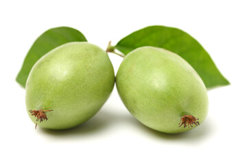 mini kiwi baby fruit (actinidia arguta) on white background 