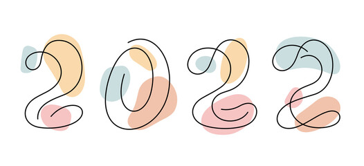 2022 New Year continuous line vector illustration 