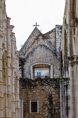Fototapeta premium Ruins of the Church and Convent of Carmo and Carmo Archaeological Museum, a historic medieval structure in the center of Lisbon.